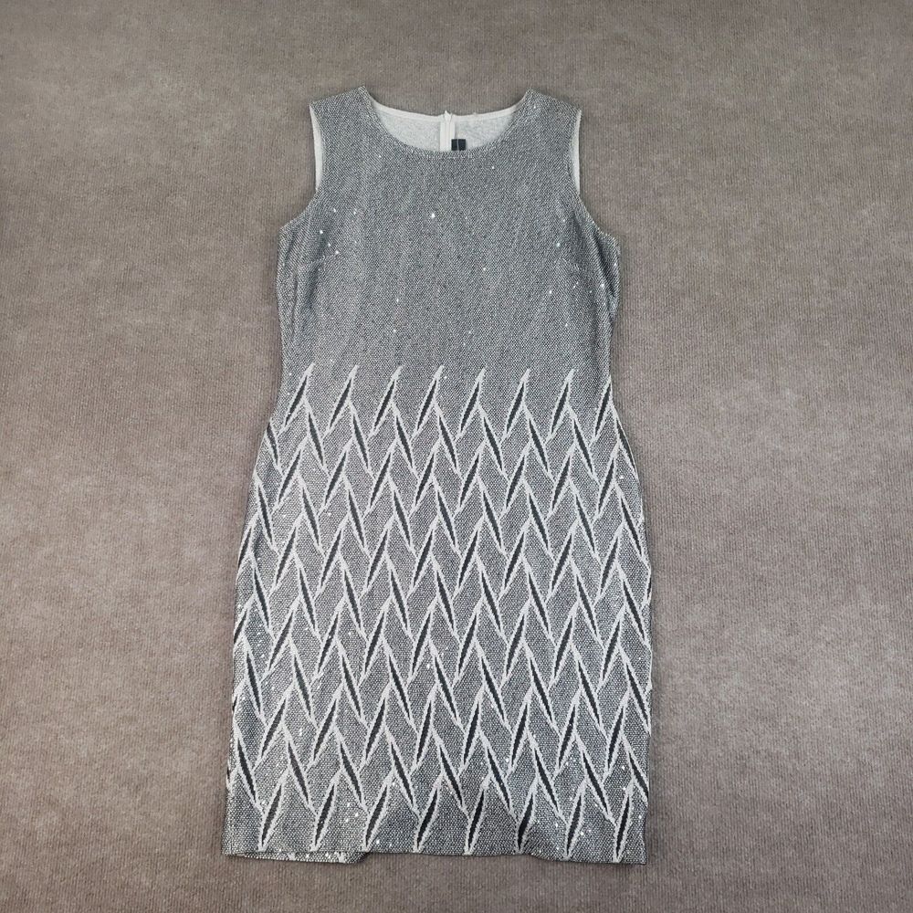 St. John Dress Womens Size 10 Gray Knit‎ Sleeveless Sheath Sequins Sparkly
